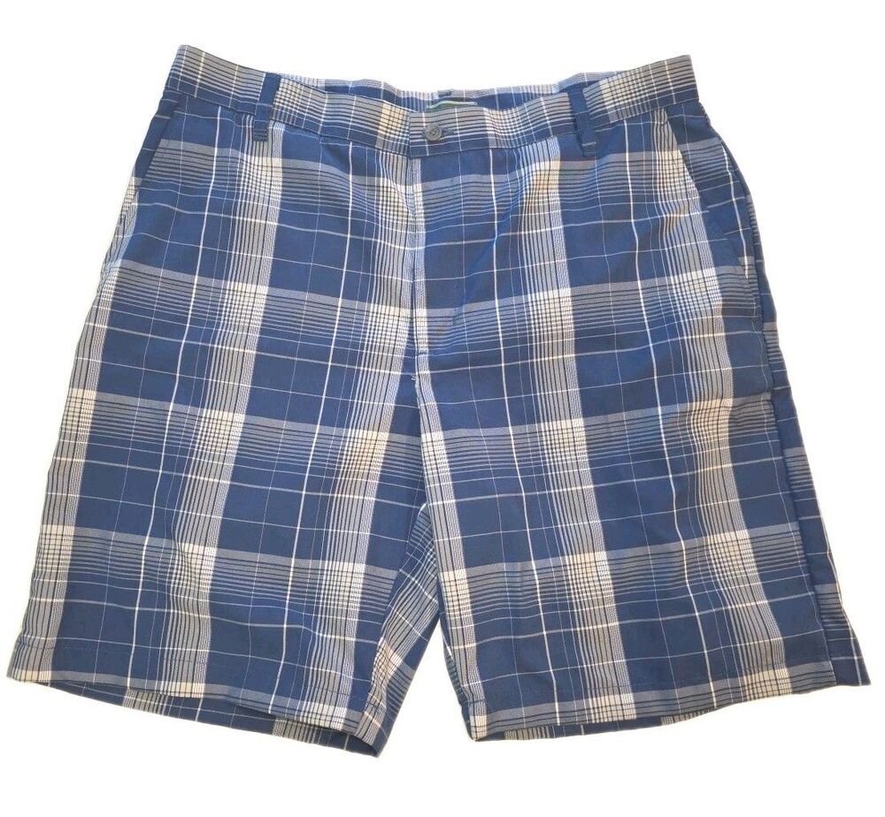 Ben Hogan Performance Men's 38x10 Blue White Plaid Polyester Chino Shorts